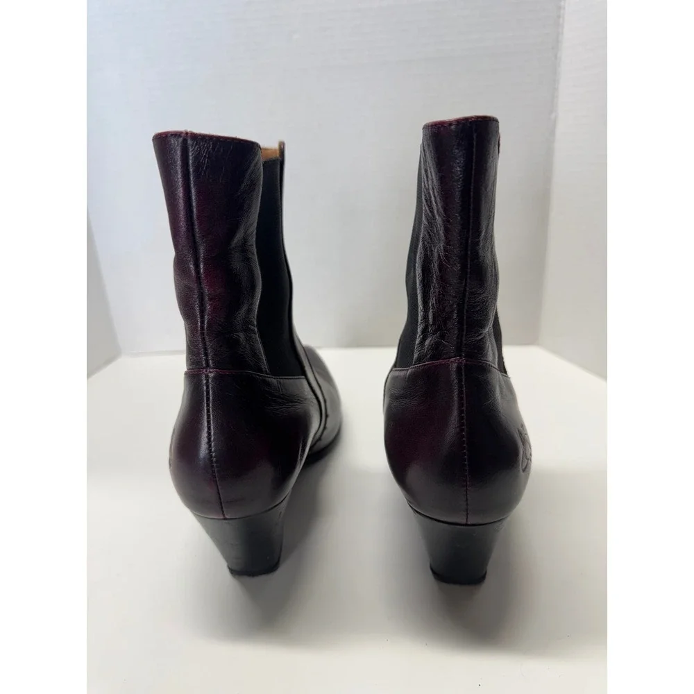 John Fluevog Burgundy Leather Pointed Toe Ankle Boots Brogue Detail Size‎ 7.5